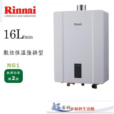 【林內牌】-RUA-C1600WF-數位恆溫16L強制排氣熱水器